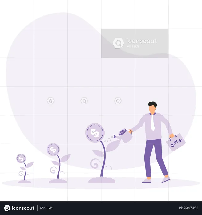 Businessman try to grow his finances  Illustration