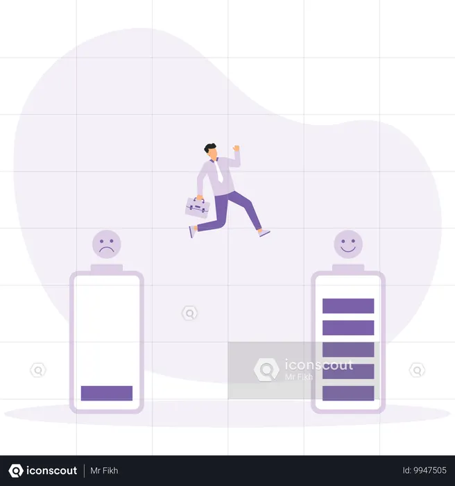 Businessman try to recharge his mood  Illustration