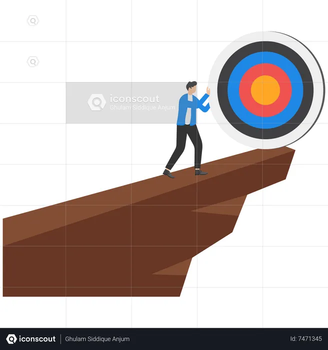 Businessman trying hard to push target up the hill  Illustration