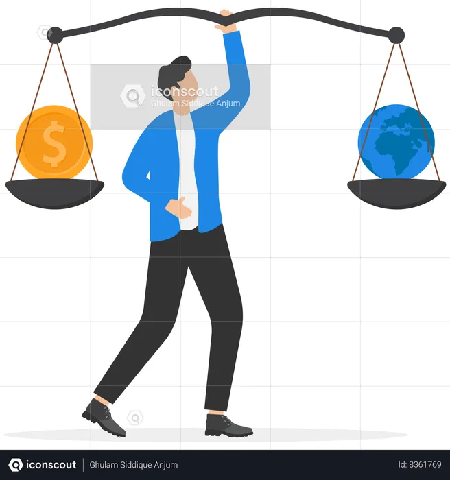 Businessman trying to balance global finance  Illustration