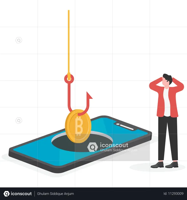 Businessman Trying to Catch Bitcoin Over Trap  Illustration