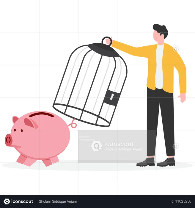 Businessman trying to catch piggy bank  Illustration