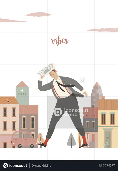 Businessman trying to escape from rain  Illustration