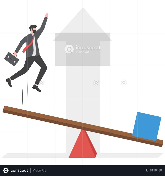 Businessman trying to fly high  Illustration