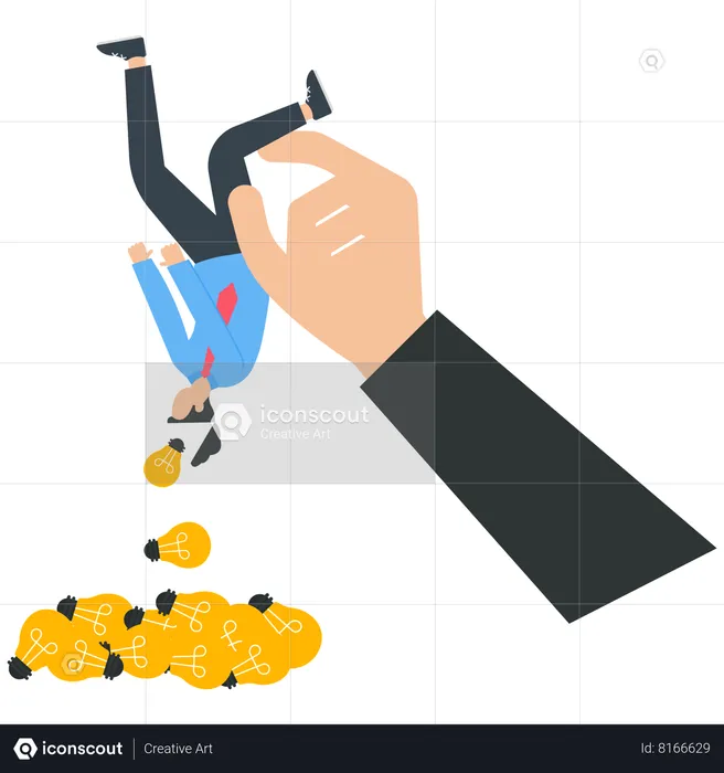Businessman trying to pour more ideas out of the small businessman's head and squeeze more creativity  Illustration