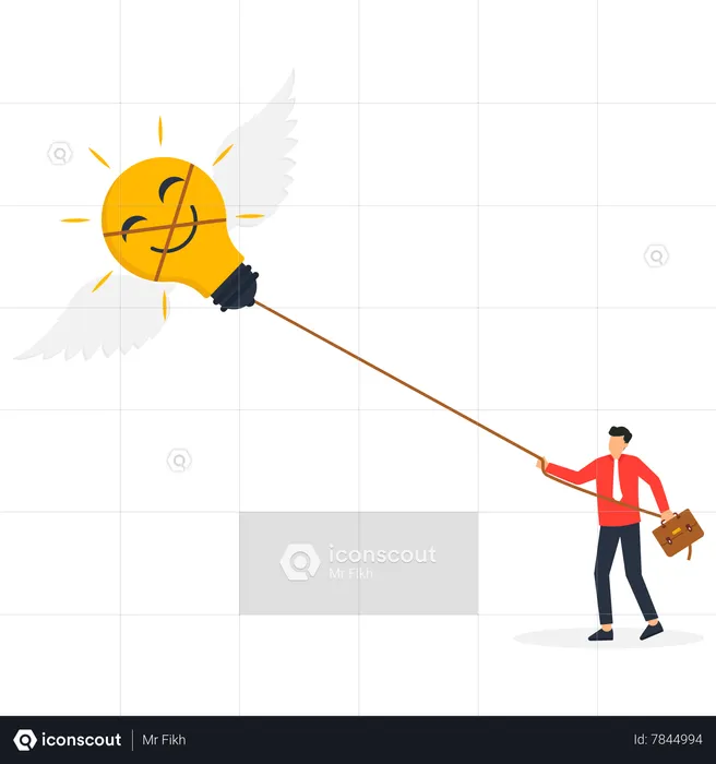 Businessman trying to Pull the Creative idea  Illustration