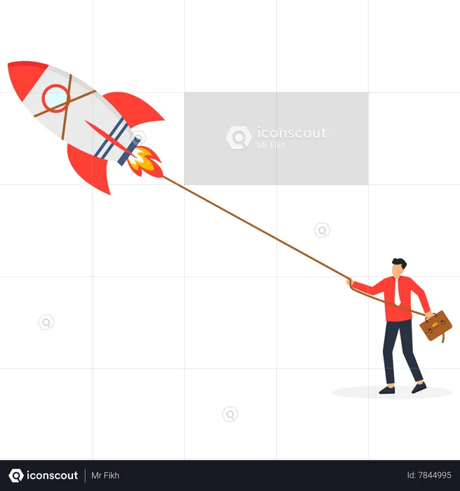 Businessman trying to Pull the Startup Rocket  Illustration