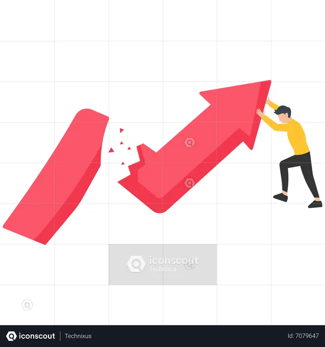 Businessman trying to push arrow graph to point up from the stock market crisis  Illustration