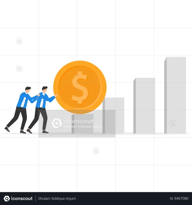 Businessman trying to push coins  Illustration
