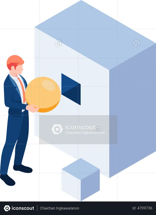 Businessman Trying To Put Sphere  Illustration