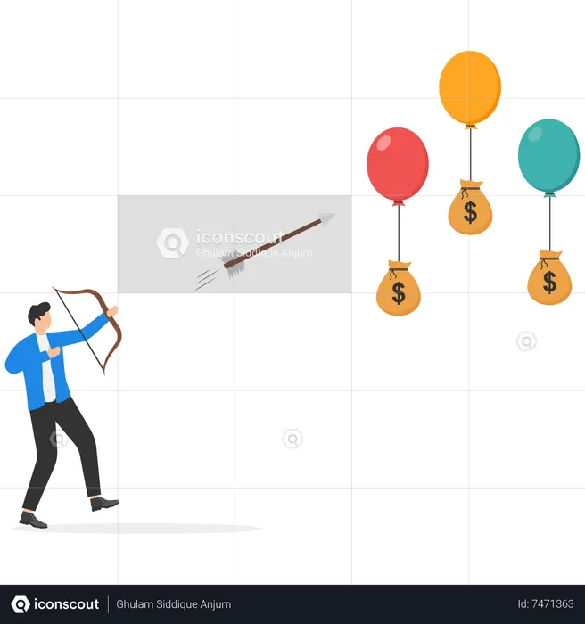 Businessman trying to shoot the balloon with money  Illustration