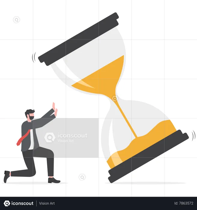 Businessman trying to stop hourglass before it falls  Illustration