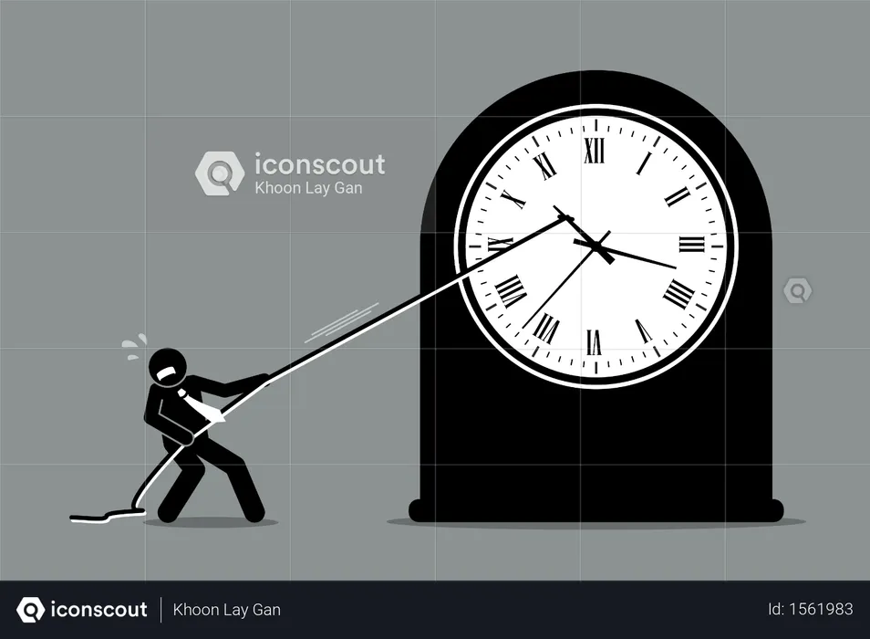 Businessman trying to stop the clock from moving  Illustration