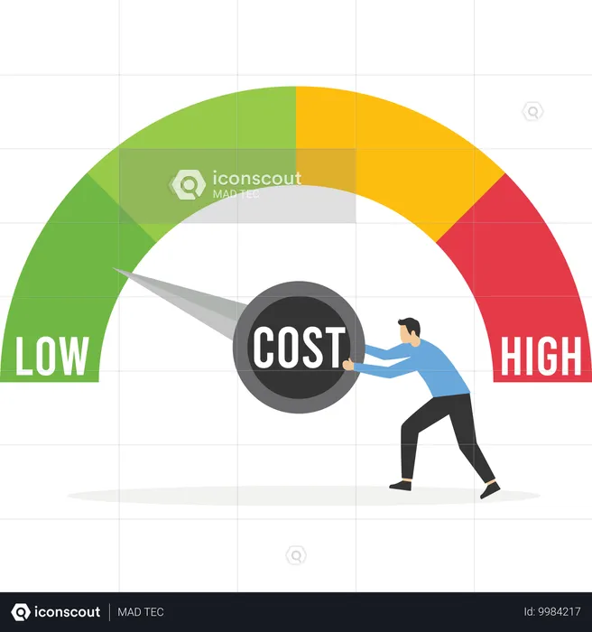 Businessman turning cost dial to low  Illustration