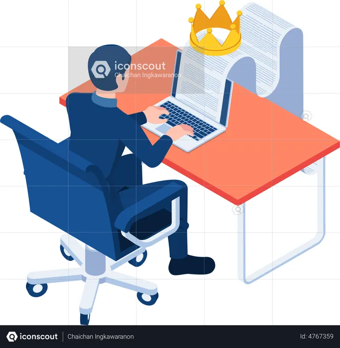 Businessman Typing on Laptop Content is King  Illustration