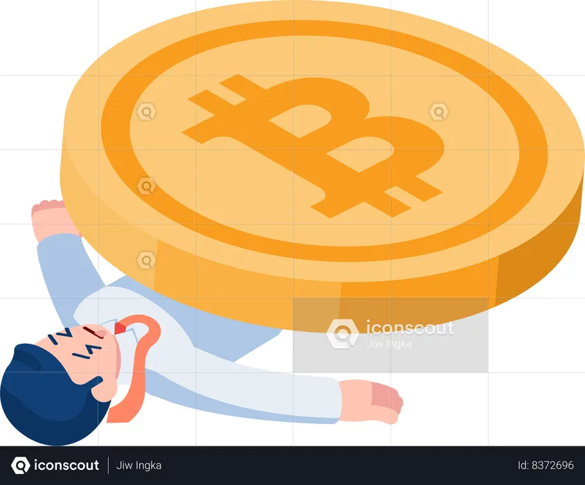 Businessman Under Big Bitcoin  Illustration