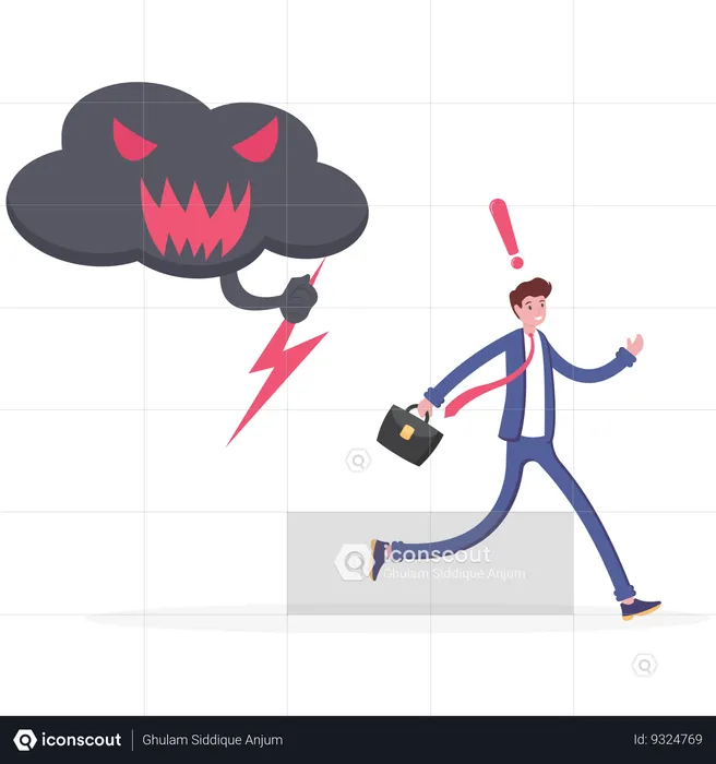 Businessman under the black cloud with thunder  Illustration