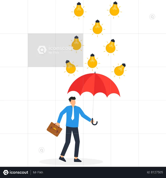 Businessman under Umbrella and bulb Idea  Illustration