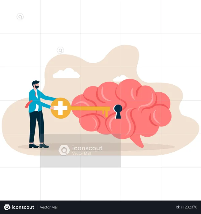 Businessman unlocking brain  Illustration