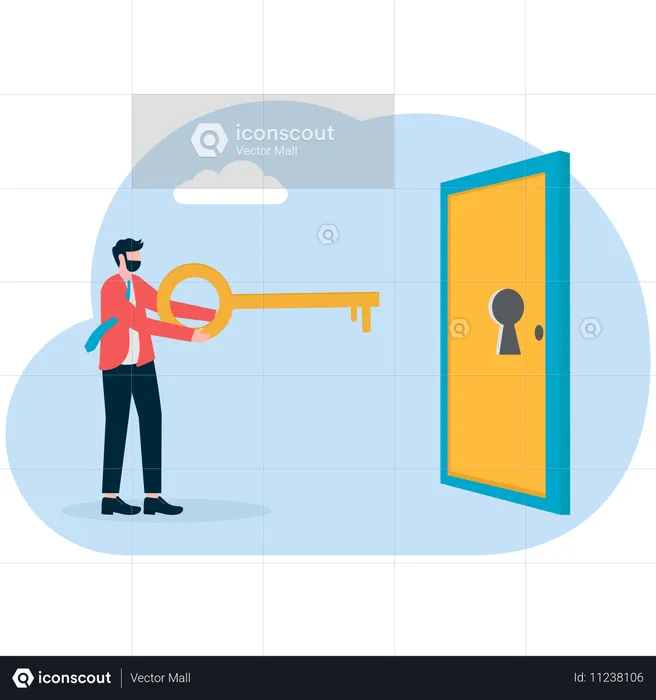 Businessman unlocking business door  Illustration