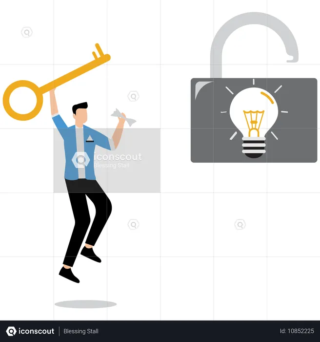 Businessman unlocking new ideas  Illustration