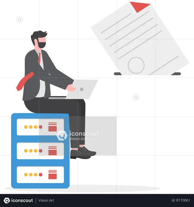 Businessman uploading big data on cloud server  Illustration