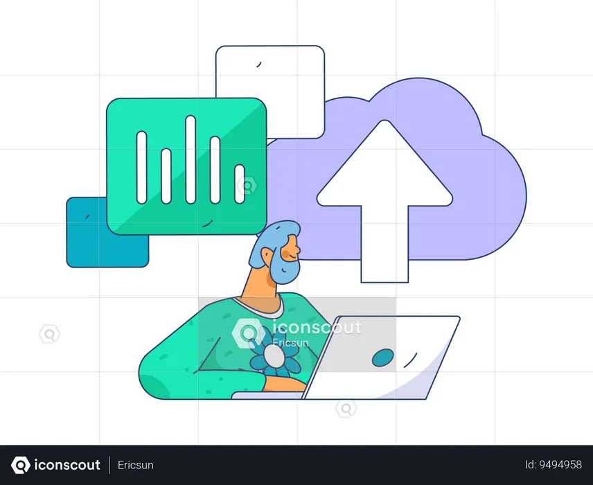 Businessman uploads data on cloud  Illustration