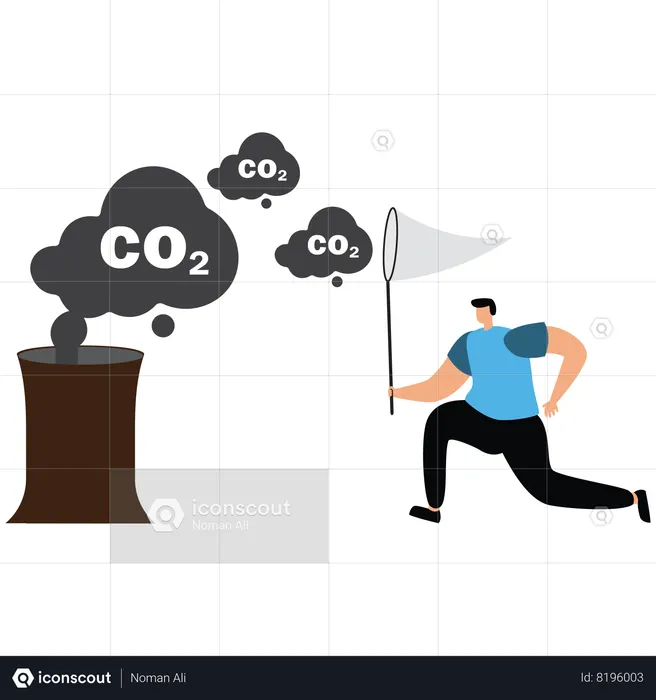 Best Businessman use a butterfly net to catch gas carbon dioxide