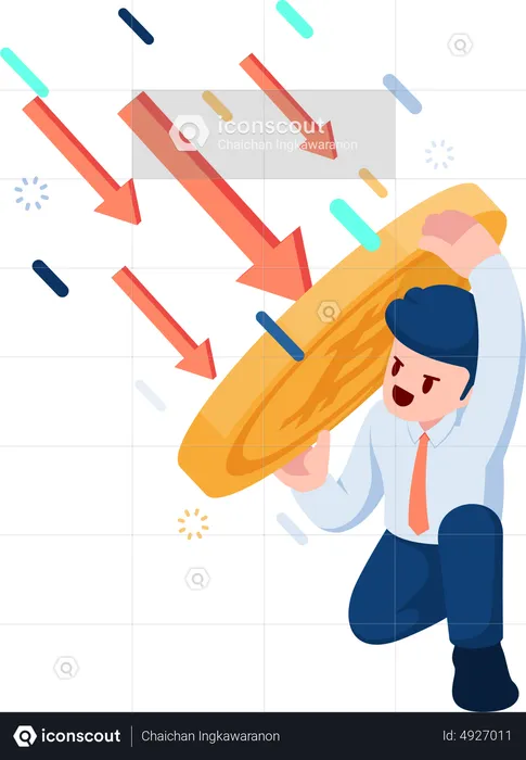 Businessman Use Bitcoin as a Shield to Protect Him From Falling Arrow  Illustration