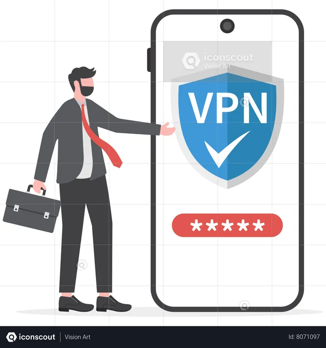 Businessman use browser unblock on website on mobile Virtual Private Network  Illustration