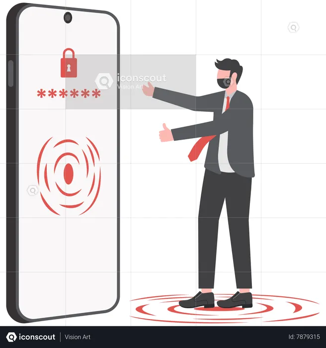Businessman use Fingerprint Smartphone Access Lock  Illustration