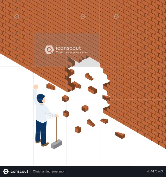 Businessman use hammer breaking the wall  Illustration