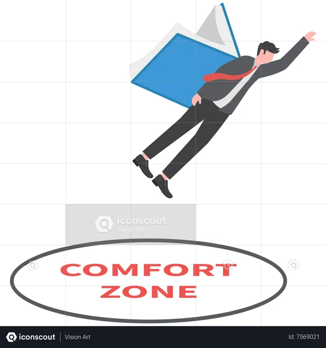 Businessman use their wings of knowledge to fly out of his comfort zone for new success  Illustration