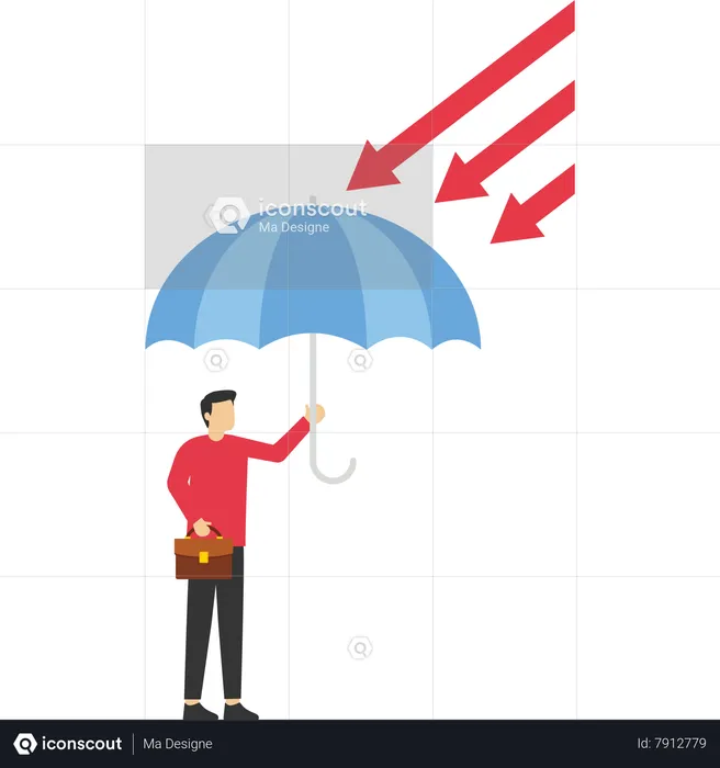 Businessman use umbrellas to block graph attacks  Illustration