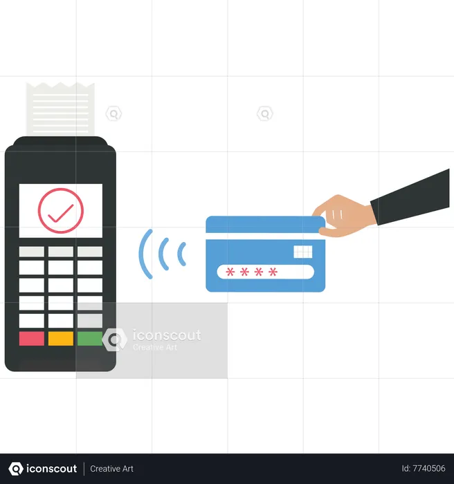 Businessman uses a credit card for contactless payment  Illustration