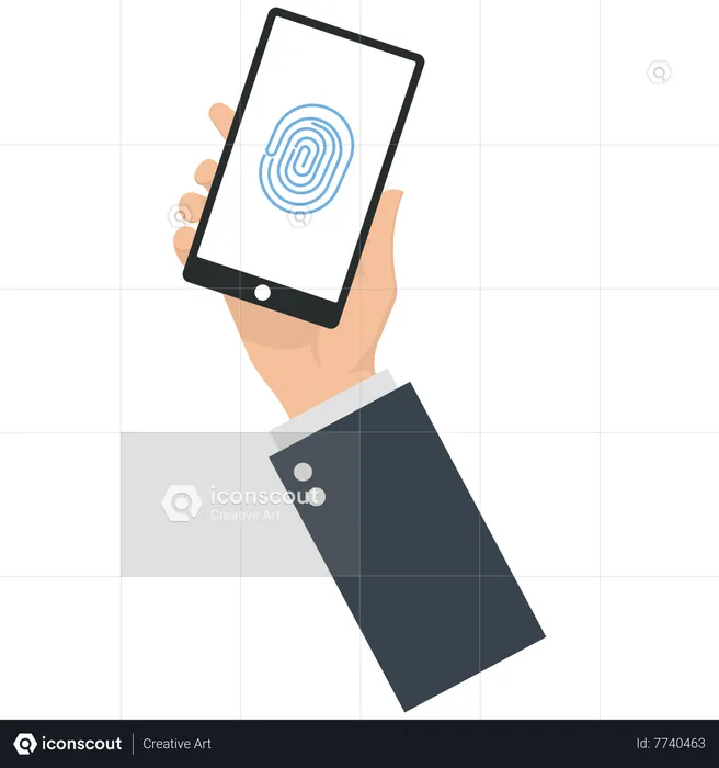 Businessman uses a fingerprint to unlock a mobile phone  Illustration