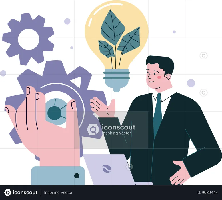 Businessman uses eco bulb  Illustration
