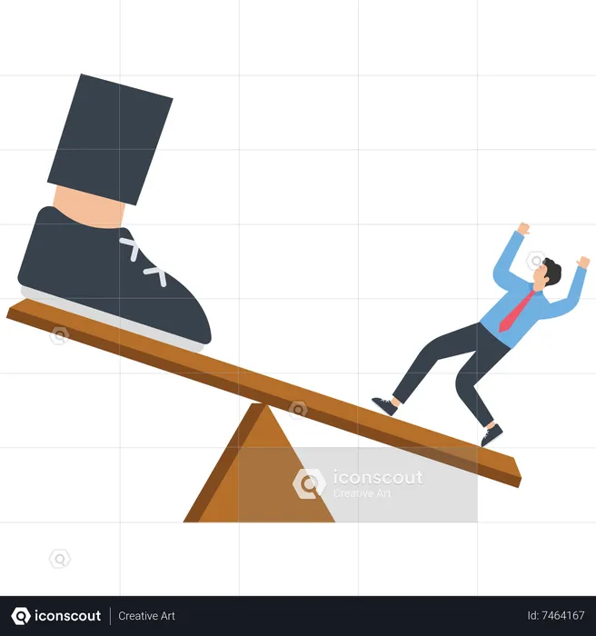 Businessman uses the seesaw to defeat the giant  Illustration