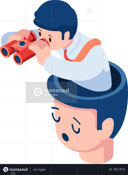 Businessman using Binocular inside Head  Illustration