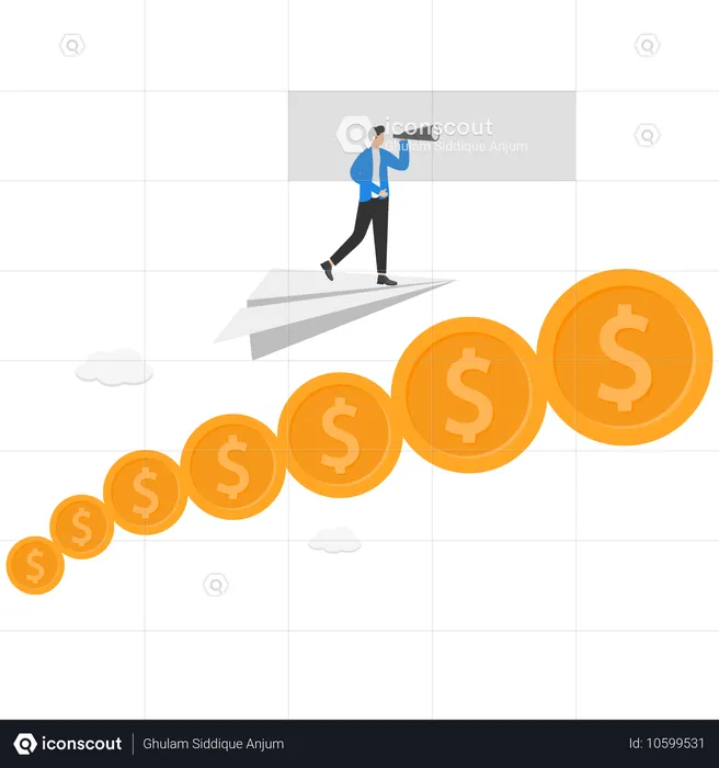 Businessman using binoculars find fianncial vision  Illustration