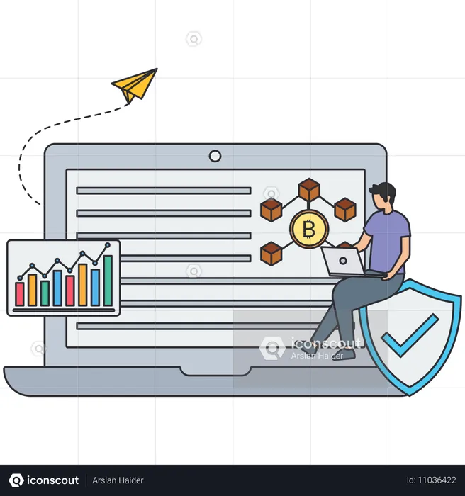 Businessman using blockchain technology  Illustration