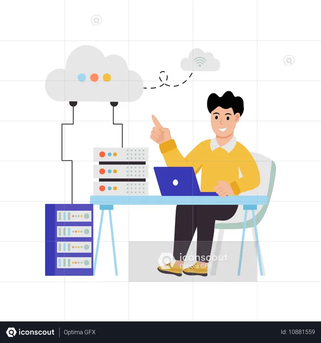 Businessman using cloud data server  Illustration