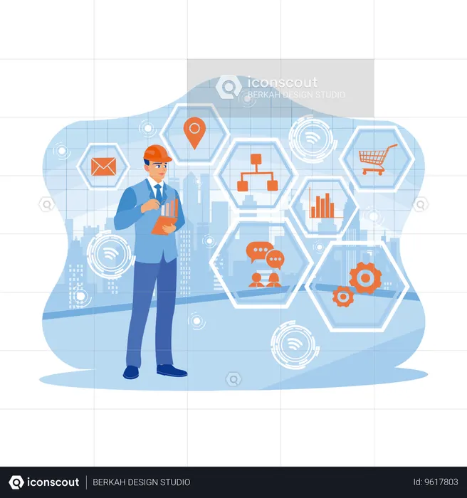 Businessman Using Digital Tablets With Stock Market Financial Charts  Illustration