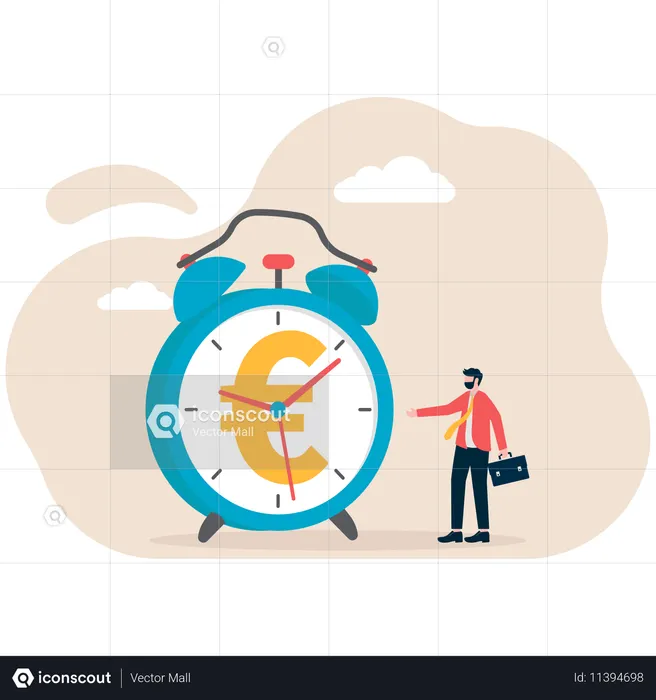 Businessman using euro clock  Illustration