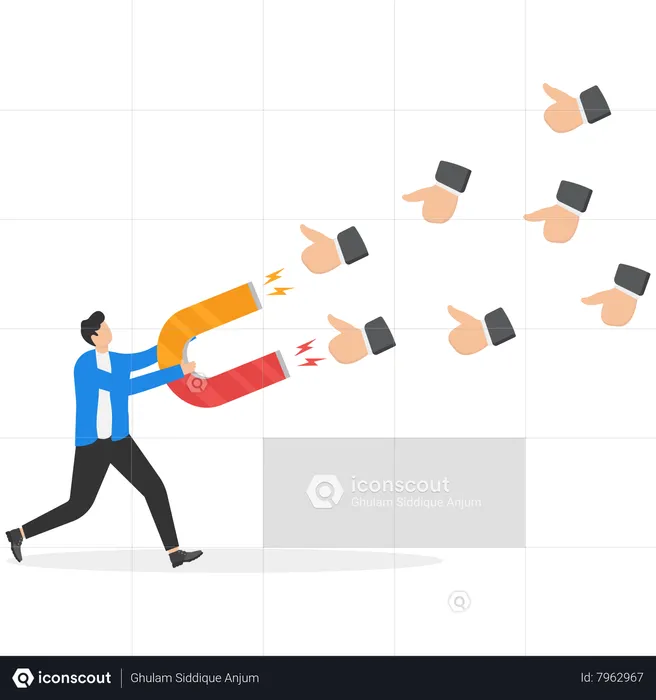 Businessman using magnet to magnetize positive emoticons  Illustration