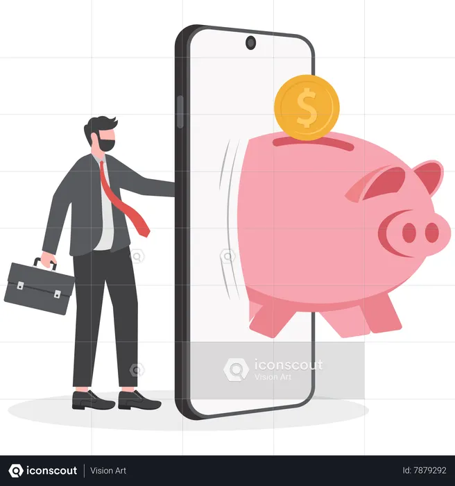 Businessman using mobile banking app  Illustration