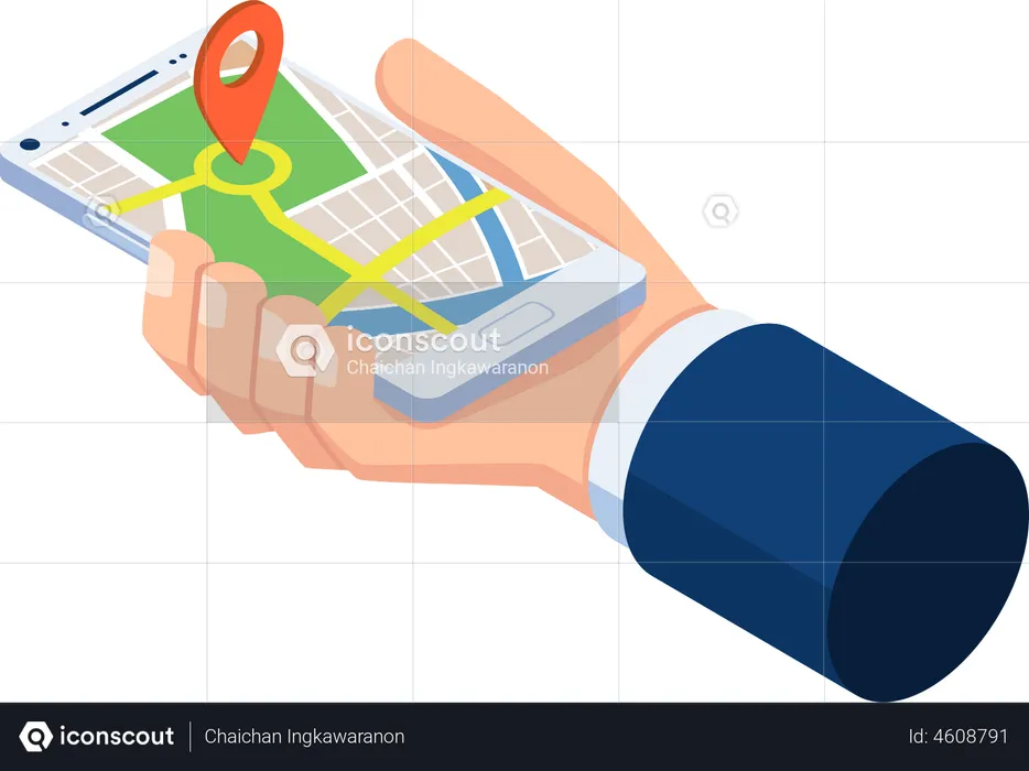 Businessman using mobile GPS app  Illustration