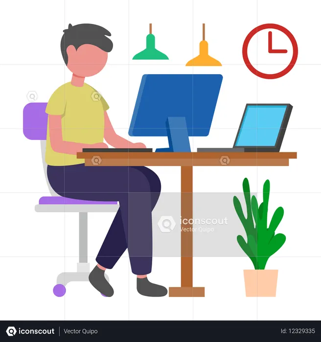 Businessman Using Multiple Screens  Illustration