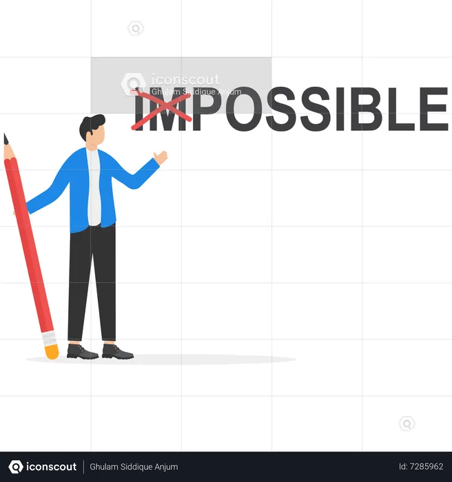 Businessman using pencil to cross out im from impossible  Illustration