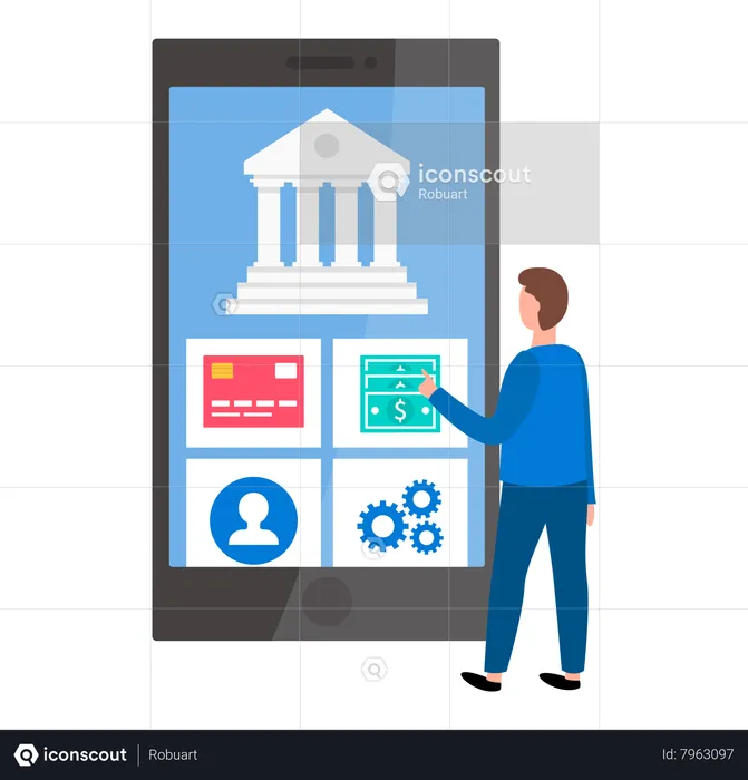 Businessman using program for online banking  Illustration